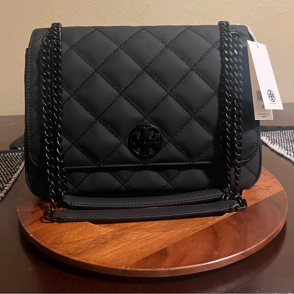 NWT Black Tory Burch Willa Matte Shoulder Bag Large